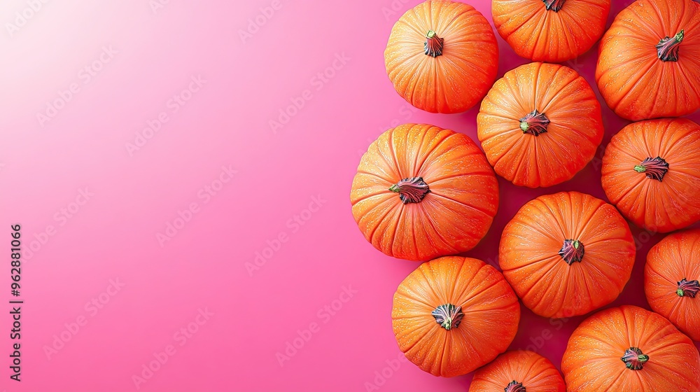 Bright pink background with playful pumpkin designs Bright pink background with playful pumpkin designs