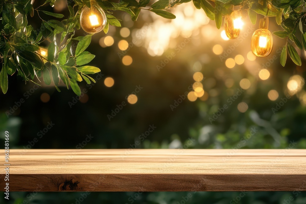 Glass of white wine on wooden table with greenery and fairy lights. Glass of white wine on wooden table with greenery and fairy lights.