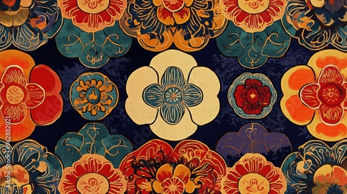 A high-resolution digital rendering of a Vietnamese fabric pattern with bold, repetitive motifs inspired by traditional designs, perfect for modern and cultural textile use.