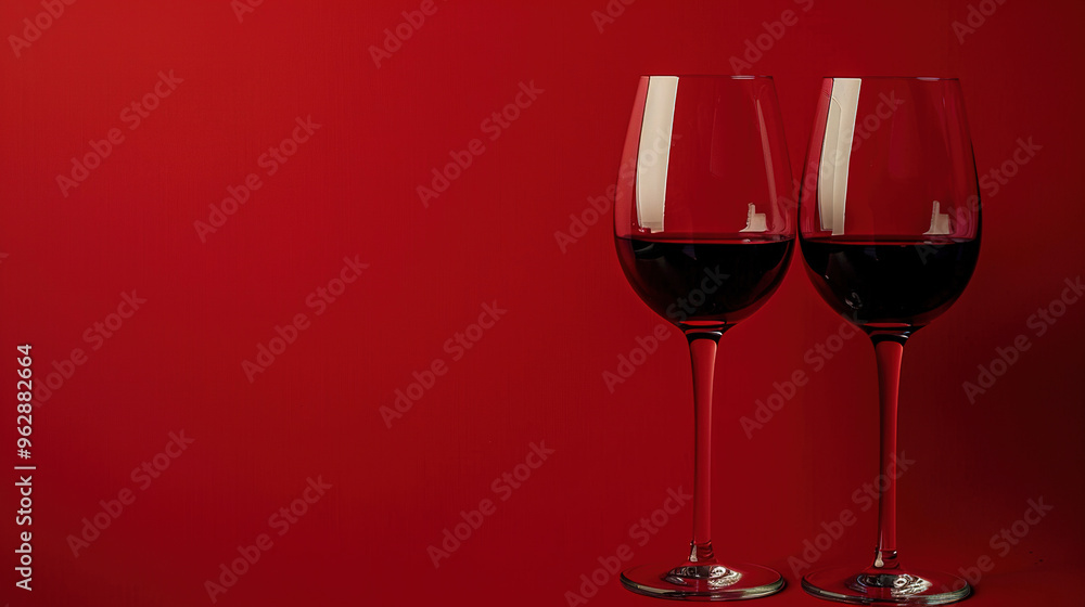 top view red wine in glass on a red background top view red wine in glass on a red background
