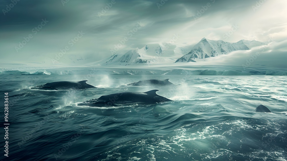 Whales Swimming in the Antarctic Ocean Whales Swimming in the Antarctic Ocean