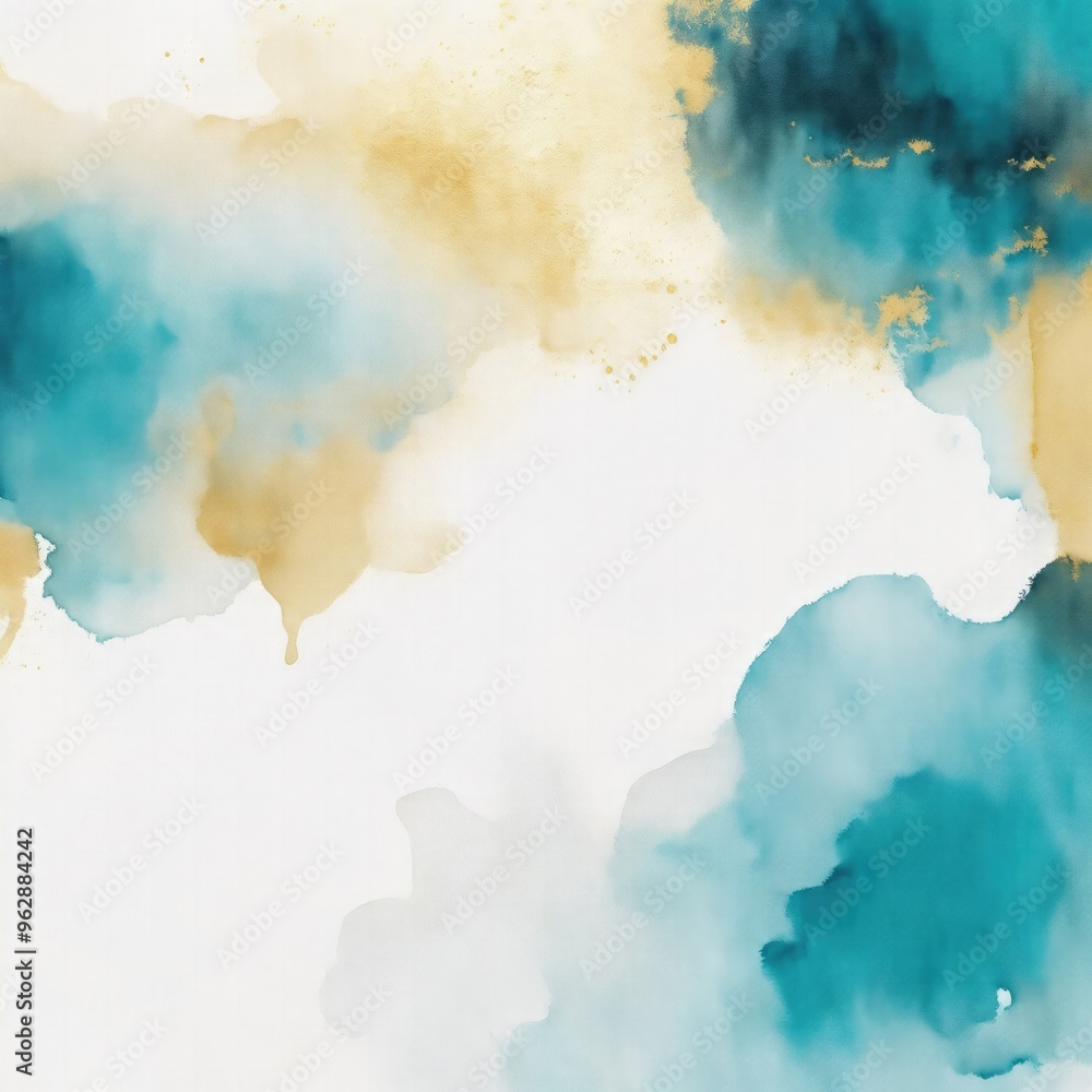 Obraz premium Abstract dark White teal and golden watercolor paint grunge texture background