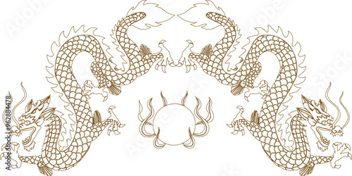 Sketch vector illustration silhouette design detail ornament decoration mythological animal flying dragon classic vintage