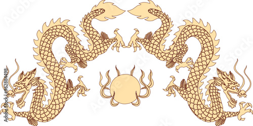 Sketch vector illustration silhouette design detail ornament decoration mythological animal flying dragon classic vintage