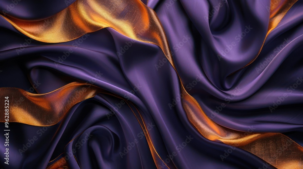 Fototapeta premium Fine textured fabric swirling with warm and gold hues.
