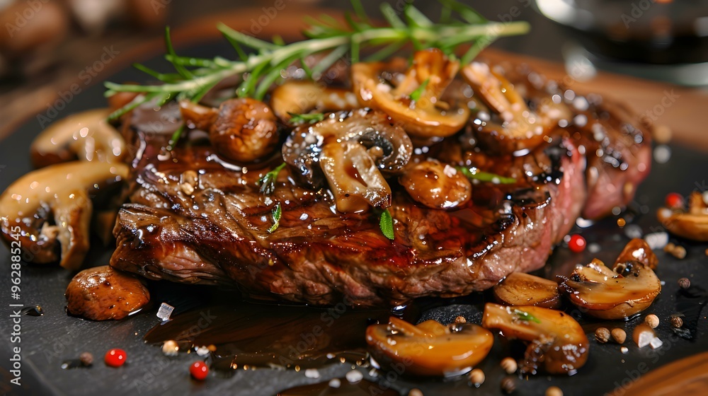 Grilled Steak with Mushrooms and Rosemary Sauce Grilled Steak with Mushrooms and Rosemary Sauce