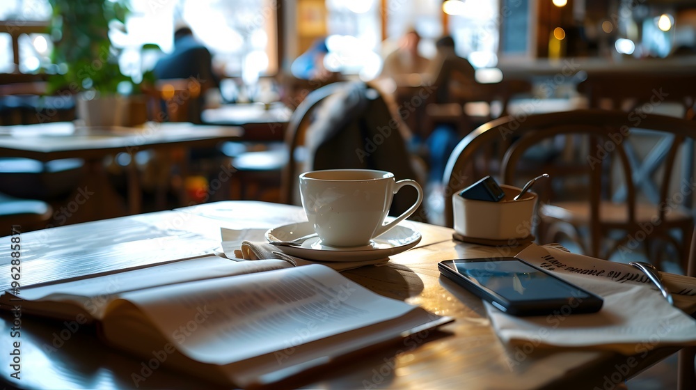 Cozy Cafe Table with Coffee and Smartphone Cozy Cafe Table with Coffee and Smartphone
