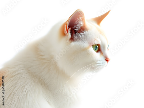 Portrait of a white cat with green eyes on a white background