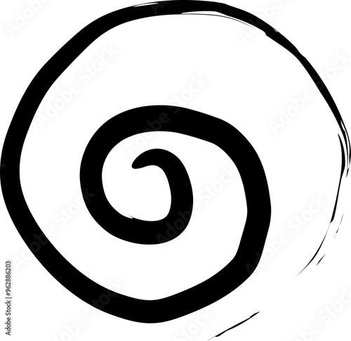 Spiral abstract circle, swirl brush stroke hypnosis psychedelic shape, geometric textured form. Concetric grunge irregular free hand doodle meander. Vector illustration