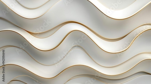 Modern abstract wallpaper with wavy, geometric patterns in gold and white tones.