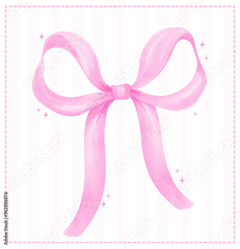 Coquette Bright Pink Ribbon Bow Watercolor Playful Christmas Vintage Bow Retro Grandmillennial style