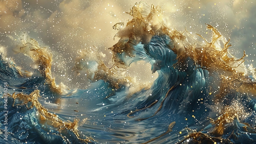 a painting of a wave that has the word ocean on it. a painting of a wave that has the word ocean on it.