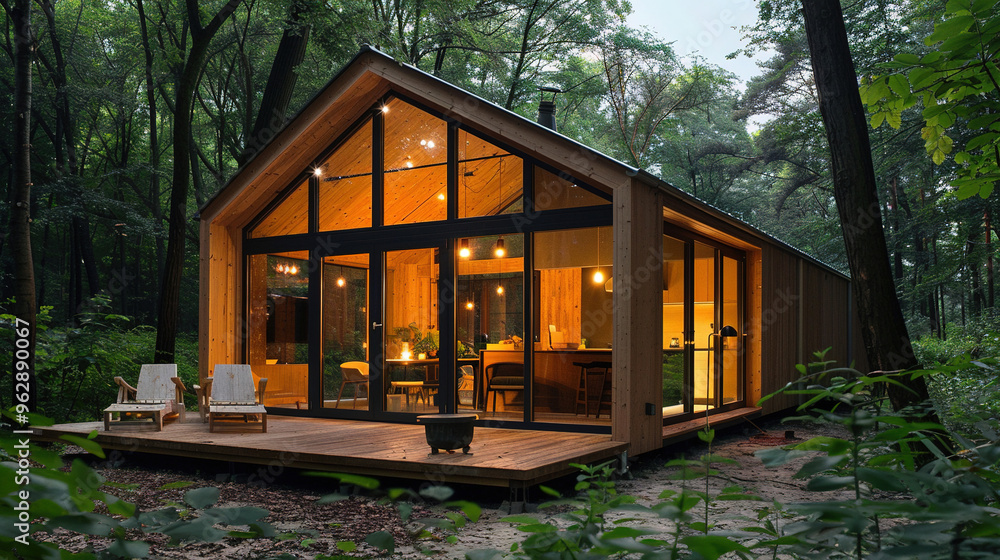 modern large tiny house with light wood in the forest modern large tiny house with light wood in the forest