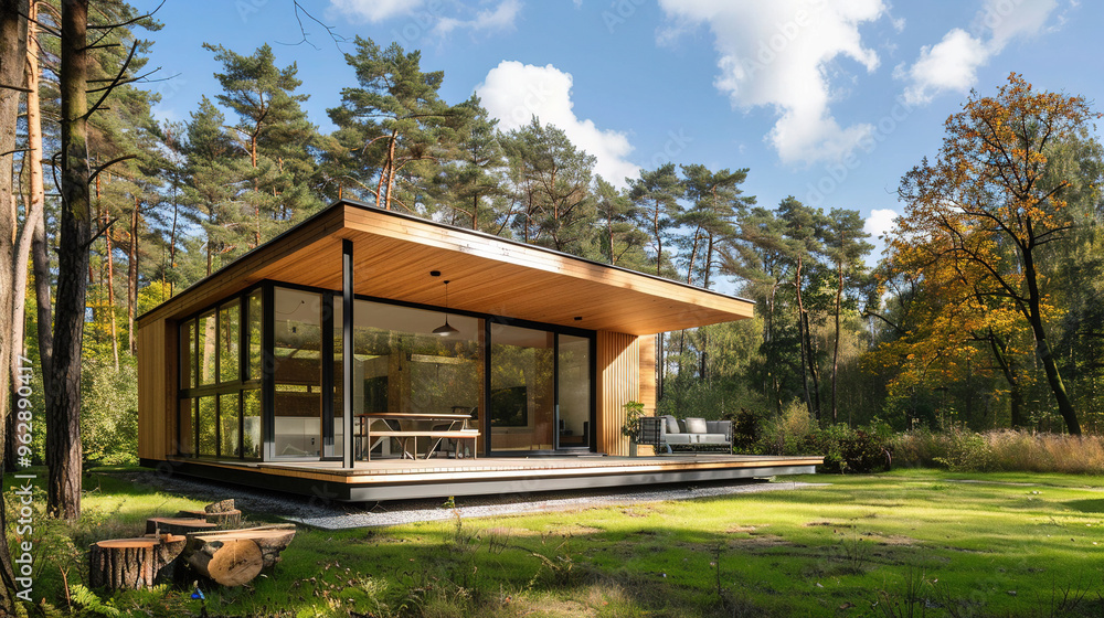 modern large tiny house with light wood in the forest modern large tiny house with light wood in the forest