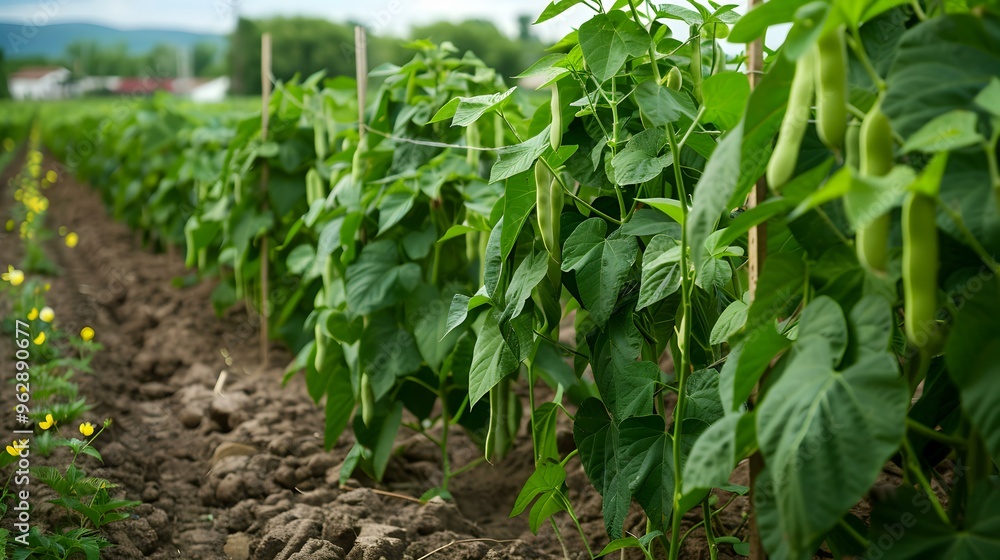 Green Beans Growing in a Vegetable Garden Green Beans Growing in a Vegetable Garden