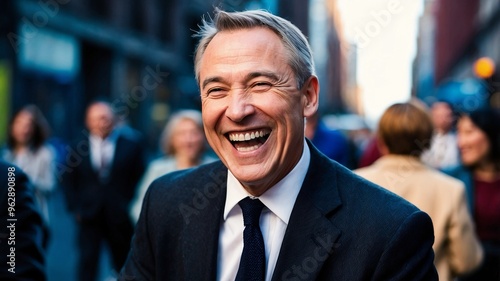 Businessman laughing happily