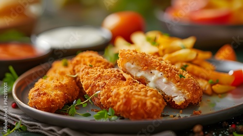 Crispy Breaded Chicken Tenders with French Fries