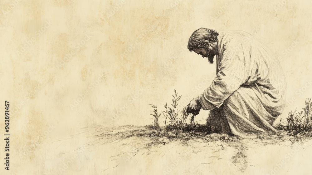 Obraz premium The Wisdom of Diverse Endeavors: A Gardener’s Strategic Planting Across a Garden in Ecclesiastes