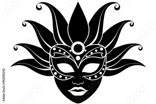 venetian carnival mask illustration, vector art, black silhouette