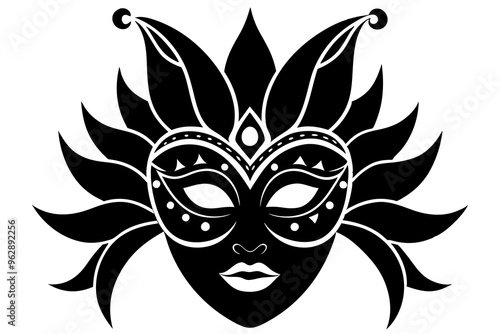 venetian carnival mask illustration, vector art, black silhouette