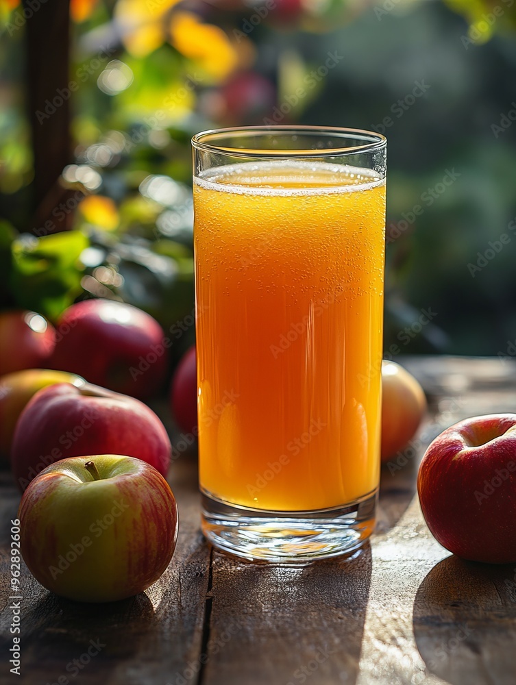 Refreshing chilled apple juice glass on a sunlit kitchen table with natural light, perfect drink for a bright morning, new beautiful stock image illustration AI Refreshing chilled apple juice glass on a sunlit kitchen table with natural light, perfect drink for a bright morning, new beautiful stock image illustration AI