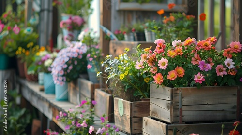 Colorful Flower Pots and Planters in a Garden Setting