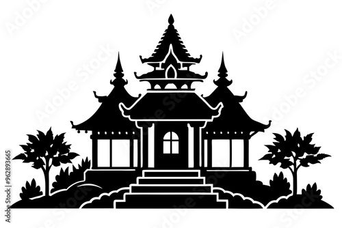 Village Temple silhouette vector illustration