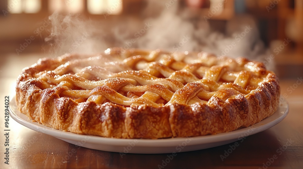 Freshly baked delicious crispy apple pie on a table in a bright kitchen new beautiful stock image illustration AI Freshly baked delicious crispy apple pie on a table in a bright kitchen new beautiful stock image illustration AI