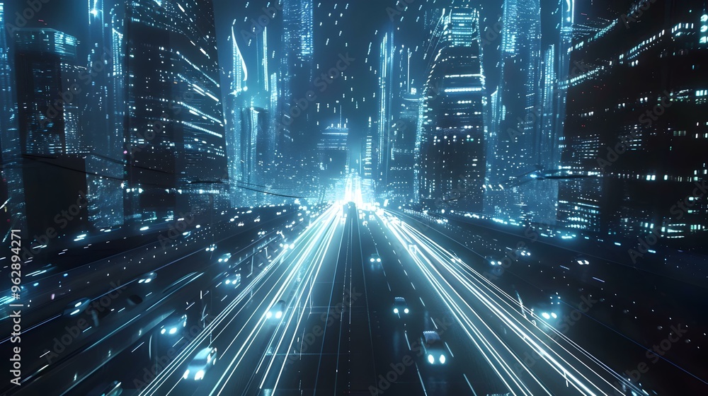 Futuristic Cityscape with Neon Lights and Glowing Buildings Futuristic Cityscape with Neon Lights and Glowing Buildings