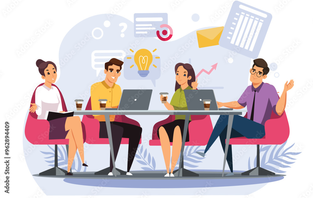 Vector illustration showcasing a business squad team working together, highlighting collaboration, teamwork, and unity. Perfect for representing concepts like corporate synergy, cross-functional teams Vector illustration showcasing a business squad team working together, highlighting collaboration, teamwork, and unity. Perfect for representing concepts like corporate synergy, cross-functional teams