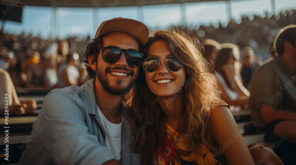 Young couple enjoying music concert, day time Young couple enjoying music concert, day time