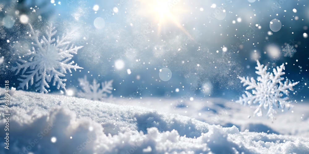 Naklejka premium Snowflakes on Snow, Christmas and Winter Background