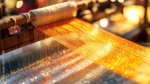 Detailed view of a Kanchipuram silk sari being woven on a handloom, highlighting the craftsmanship of Tamil Nadua textile artisans.
