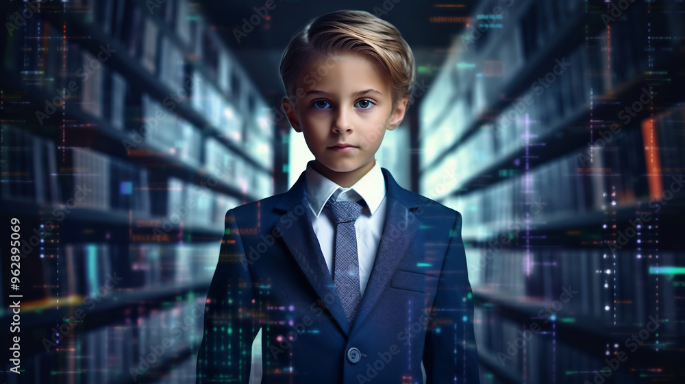 Fototapeta premium 仮想空間ビジネス子供男性二十五Generative AI