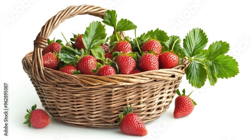 Fresh Ripe Strawberries in Wicker Basket, Summer Fruit, Perfect for Baking