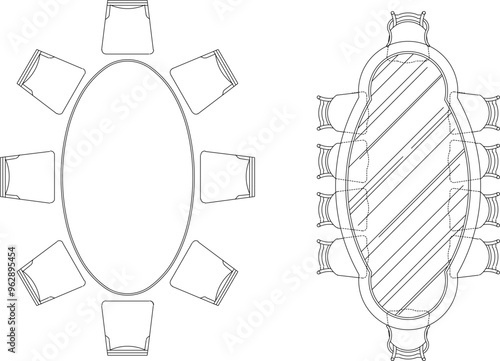 Vector illustration sketch of silhouette design detail of dining room table and chairs furniture for entertaining guests 