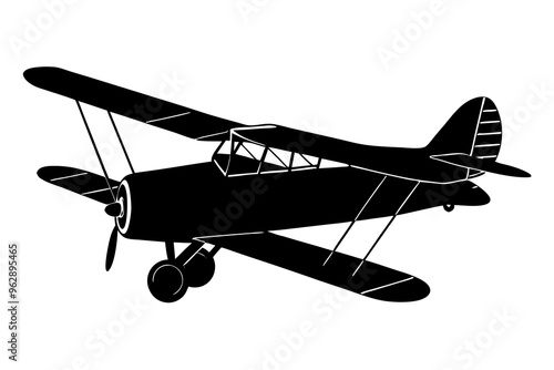 Vintage Biplane silhouette vector illustration