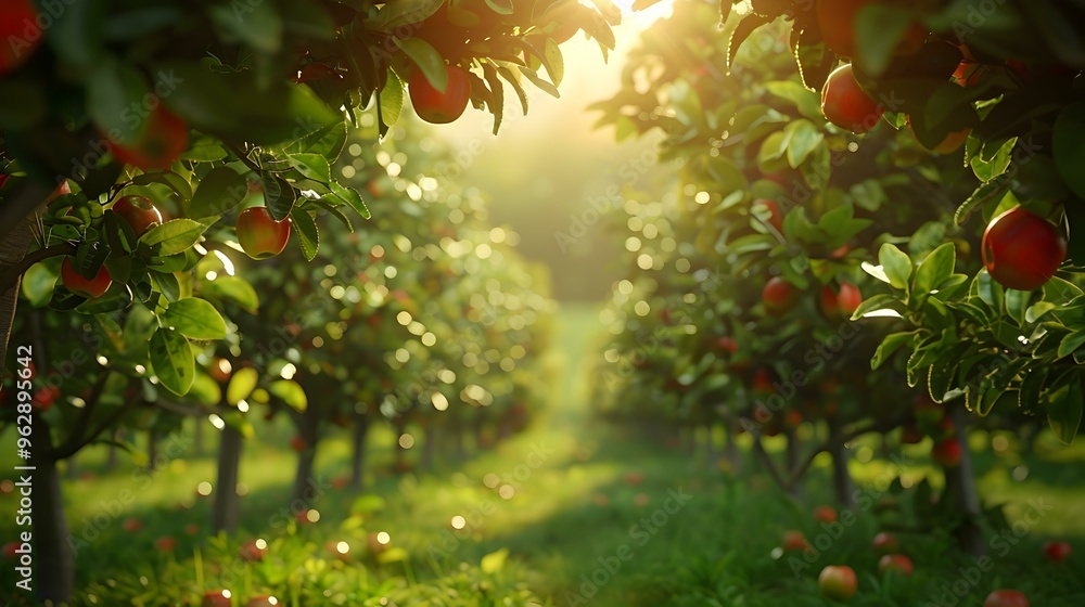 Sunlit Apple Orchard A Serene Landscape Sunlit Apple Orchard A Serene Landscape