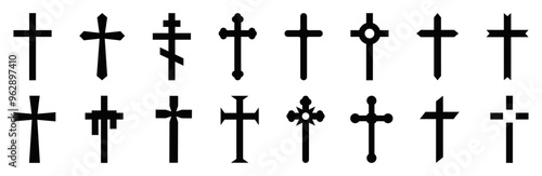Set of Christian cross icons. Collection of cross silhouettes. Vector