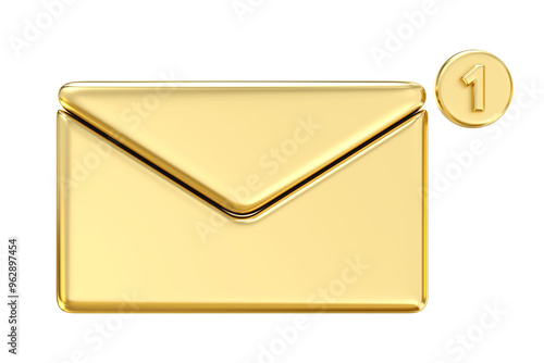 Obraz na płótnie Golden Email Notification: A shiny gold envelope icon with a glowing