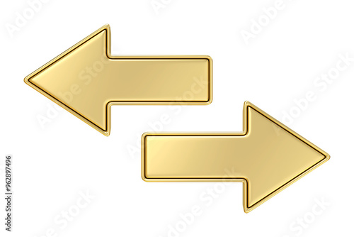 Golden arrows Pointing opposite directions, Golden arrow icon left right, 3d rendering