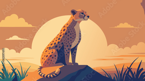 Majestic Cheetah Overlooking Savanna at Sunset
