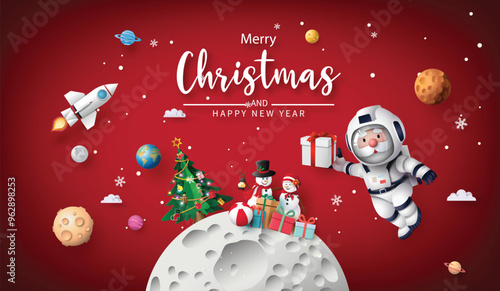 Merry Christmas in Space with Astronaut and Holiday Gifts