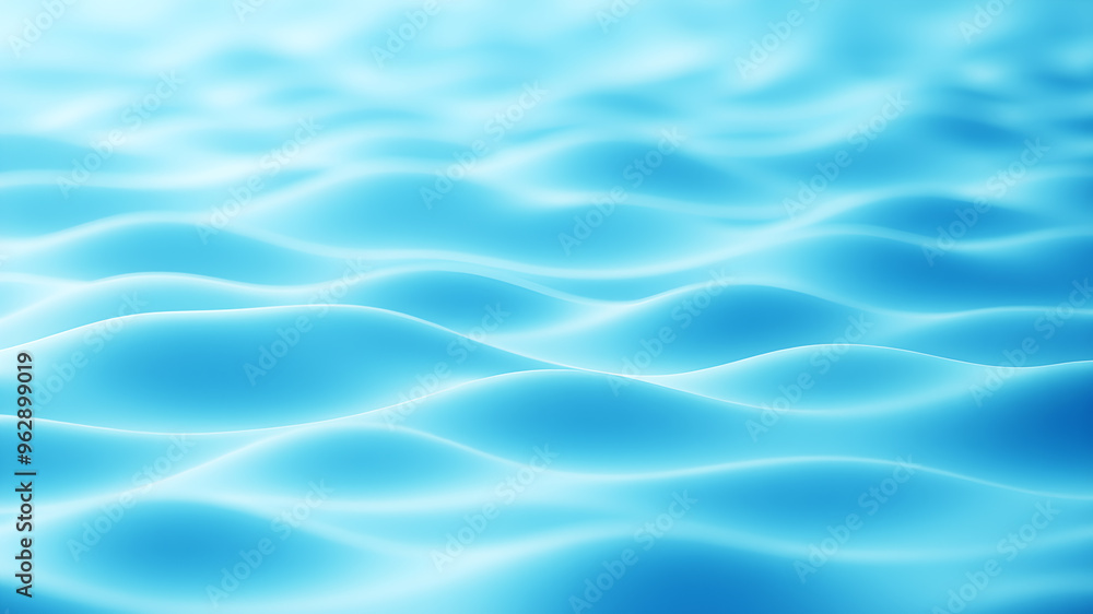 A landscape of undulating 3D waves, with a soft gradient from deep blue to light cyan, evoking a serene, ocean-like feel A landscape of undulating 3D waves, with a soft gradient from deep blue to light cyan, evoking a serene, ocean-like feel