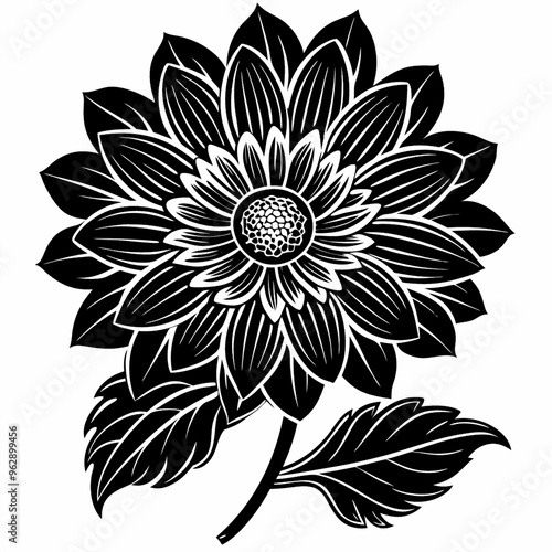 black and white flower vector isolated white background 