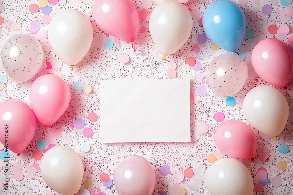 Balloons and confetti with blank card Balloons and confetti with blank card