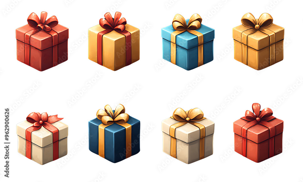 Gift box cartoon set icon, Illustration of isolated cartoon icon gift box with ribbon, illustration set Christmas present, PNG, Transparent background Gift box cartoon set icon, Illustration of isolated cartoon icon gift box with ribbon, illustration set Christmas present, PNG, Transparent background