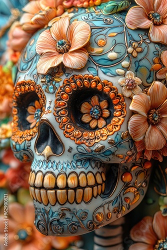 Wallpaper Mural Decorated Sugar Skull with Flowers Torontodigital.ca