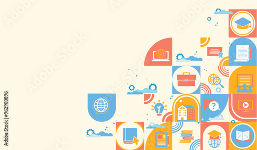Learning icons in the classroom or online. Education learning concepts in school or university. Idea knowledge of innovative technology, science, and mathematics. Vector infographic for back to school