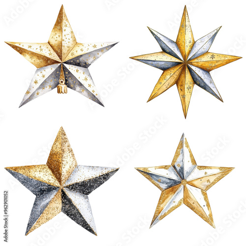 Collection of Rustic Star Ornaments for Christmas Decor Isolated on Transparent Background